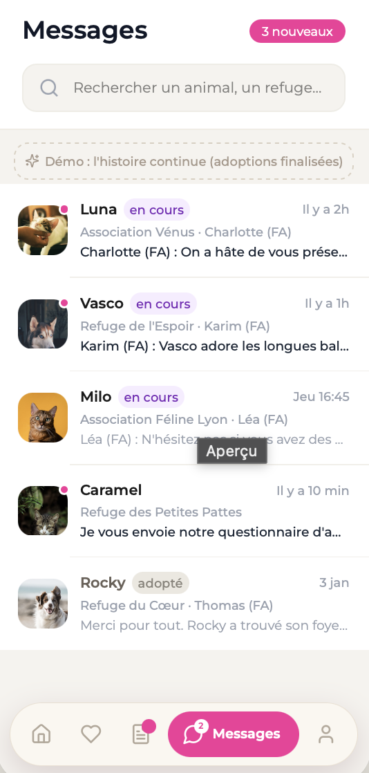 Aperçu de la messagerie Abry