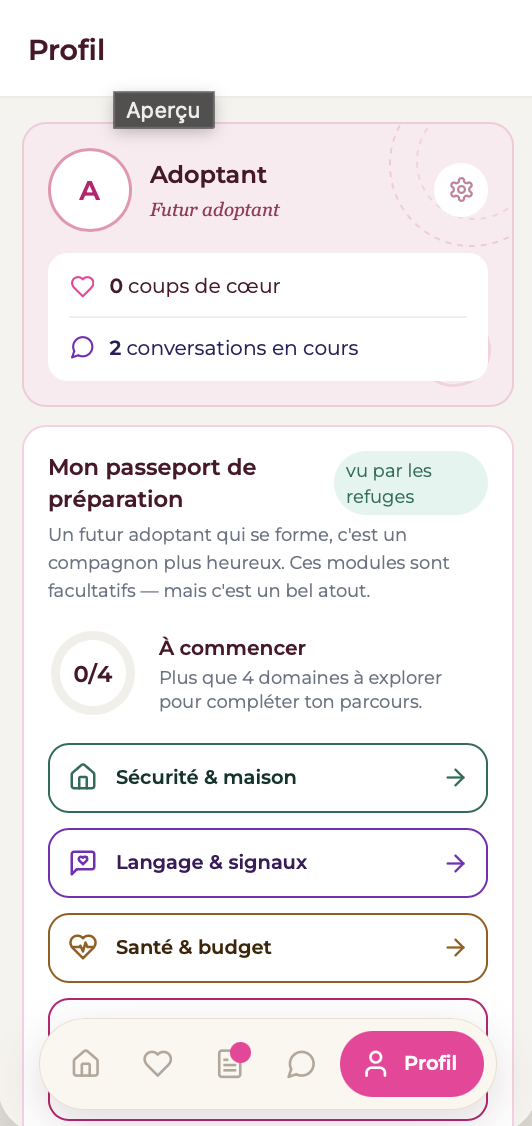 Aperçu du profil adoptant dans Abry